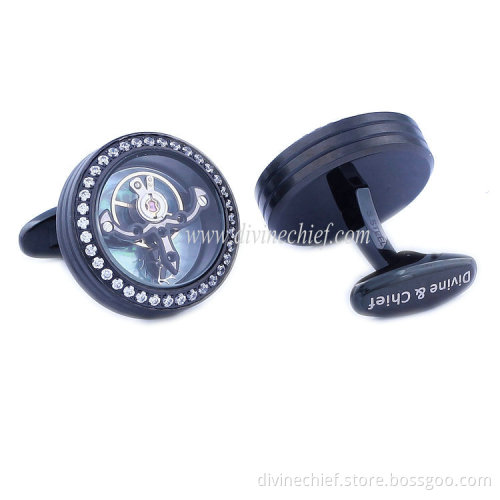 2016 New Product Mounted Stone Cufflinks Men Tourbillon Movement Cufflinks